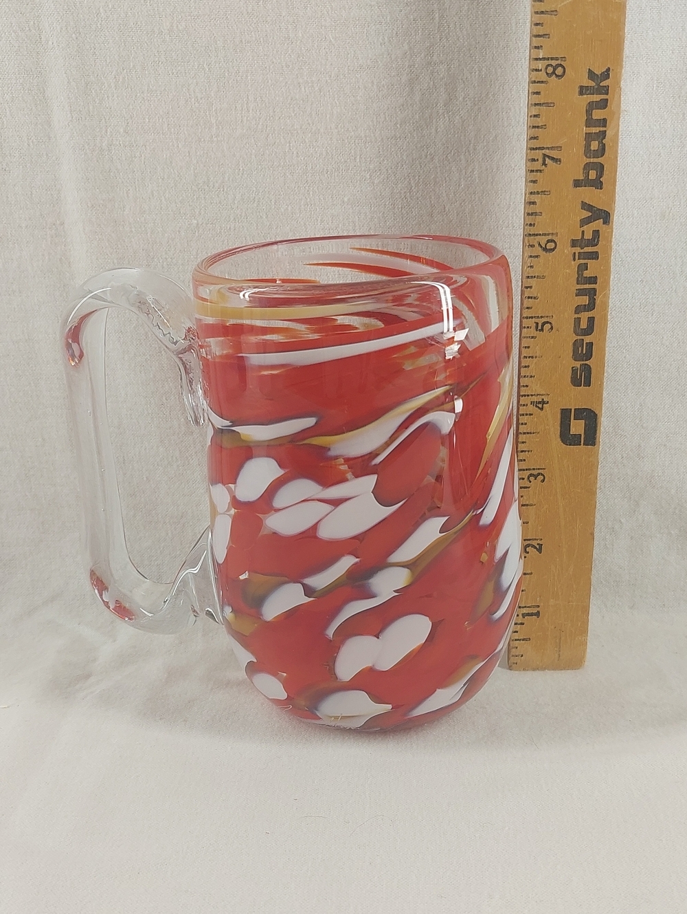Red Swirl Handblown Glass Mug
